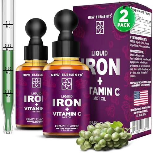 Suplemento de Hierro Líquido [2 Paquetes] con Vitamina C – 18mg de Hierro y 50mg de Vitamina C para Apoyo en Anemia – Gotas para Aumentar Sangre para - imagen 1