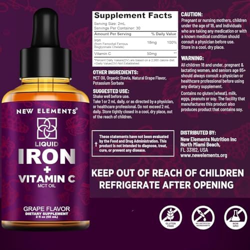Suplemento de Hierro Líquido [2 Paquetes] con Vitamina C – 18mg de Hierro y 50mg de Vitamina C para Apoyo en Anemia – Gotas para Aumentar Sangre para - imagen 3
