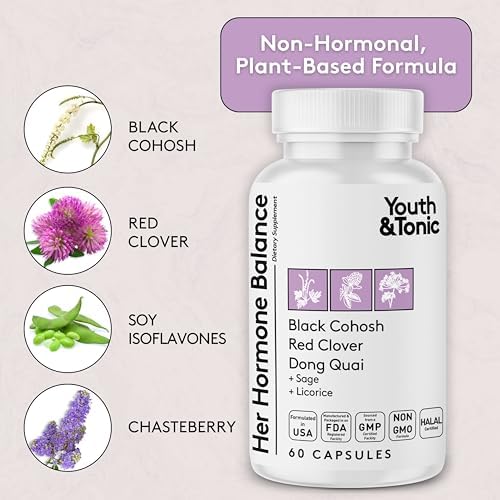 Youth & Tonic Suplemento Hormonal para Mujeres – Balance Hormonal y Apoyo en Perimenopausia, Fórmula Herbal No Hormonal con Cohosh Negro, 60 Cápsulas - imagen 4