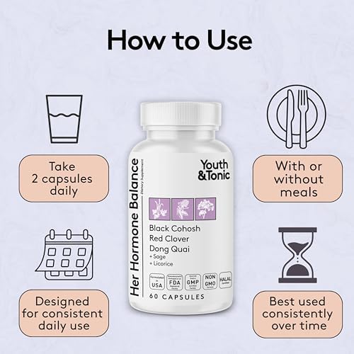 Youth & Tonic Suplemento Hormonal para Mujeres – Balance Hormonal y Apoyo en Perimenopausia, Fórmula Herbal No Hormonal con Cohosh Negro, 60 Cápsulas - imagen 5