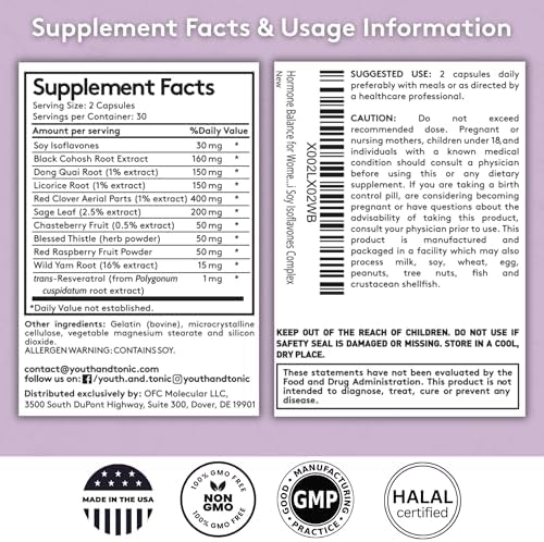 Youth & Tonic Suplemento Hormonal para Mujeres – Balance Hormonal y Apoyo en Perimenopausia, Fórmula Herbal No Hormonal con Cohosh Negro, 60 Cápsulas - imagen 6
