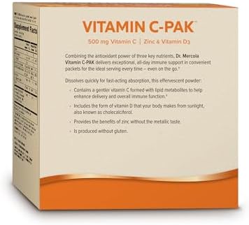 Dr. Mercola Vitamin C-PAK - Apoyo Inmunológico Diario - Con Vitamina C, D3 y Zinc - Polvo Antioxidante de Acción Rápida - Mezcla Efervescente - 30 - imagen 2