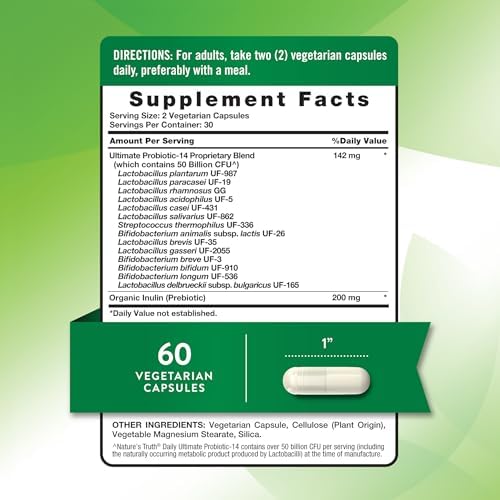 Probiótico Nature's Truth para Hombres y Mujeres | 50 Mil Millones CFU | 14 Cepas Probioticas | 60 Cápsulas | Amigable con el Estómago | 200mg de - imagen 2