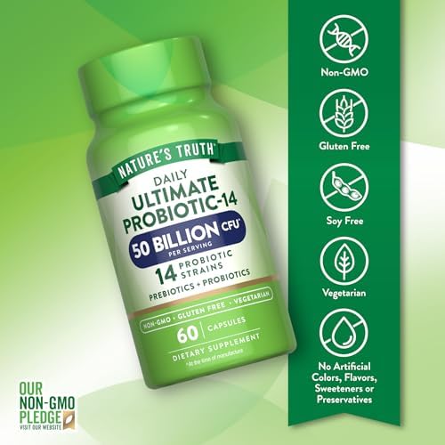Probiótico Nature's Truth para Hombres y Mujeres | 50 Mil Millones CFU | 14 Cepas Probioticas | 60 Cápsulas | Amigable con el Estómago | 200mg de - imagen 3
