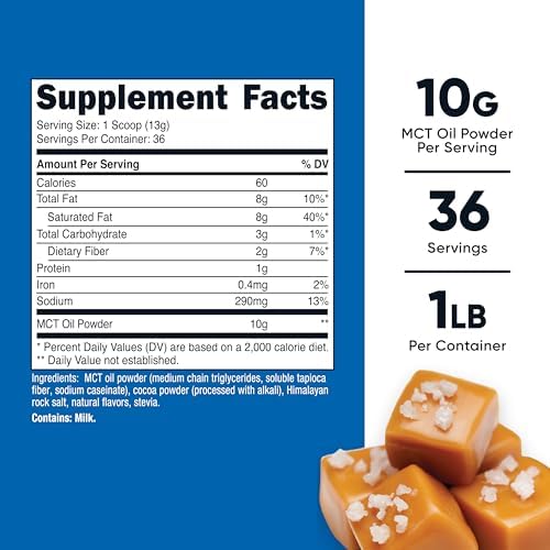 Nutricost Polvo de Aceite MCT Premium (1 LB) Sabor Caramelo Salado - Ideal para Keto y Dietas Cetogénicas - Sin OGM y Libre de Gluten - imagen 2