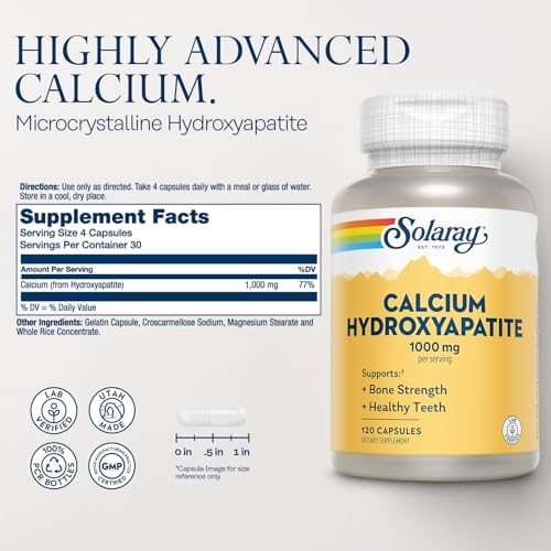 Solaray Hidroxiapatito de Calcio 1000mg - Suplementos de Calcio para Hombres y Mujeres, Cápsulas en Polvo para Huesos y Dientes Saludables - 120 - imagen 2