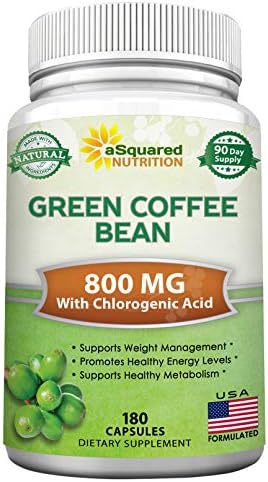 Fórmula Natural de Granos de Café Verde aSquared Nutrition - 180 Cápsulas - Máxima Potencia GCA Antioxidante para Pérdida de Peso, 800mg por Píldora - imagen 1