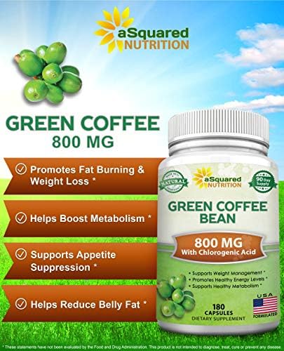Fórmula Natural de Granos de Café Verde aSquared Nutrition - 180 Cápsulas - Máxima Potencia GCA Antioxidante para Pérdida de Peso, 800mg por Píldora - imagen 2