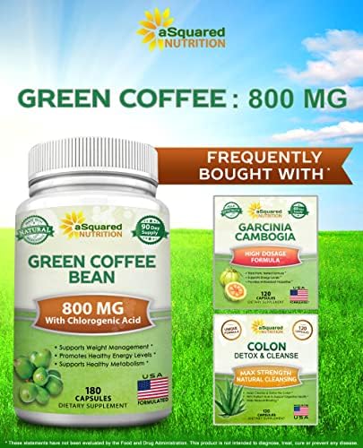 Fórmula Natural de Granos de Café Verde aSquared Nutrition - 180 Cápsulas - Máxima Potencia GCA Antioxidante para Pérdida de Peso, 800mg por Píldora - imagen 4
