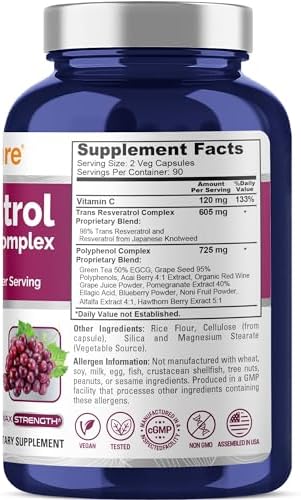 NusaPure Complejo de Resveratrol y Polifenoles 1450mg 180 Cápsulas Vegetarianas (No GMO, Veganas) con Vitamina C - imagen 2