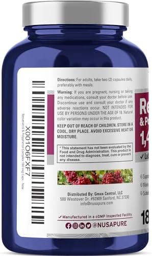 NusaPure Complejo de Resveratrol y Polifenoles 1450mg 180 Cápsulas Vegetarianas (No GMO, Veganas) con Vitamina C - imagen 3