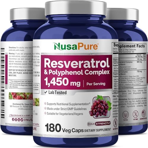 NusaPure Complejo de Resveratrol y Polifenoles 1450mg 180 Cápsulas Vegetarianas (No GMO, Veganas) con Vitamina C - imagen 4