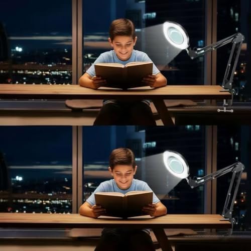 Lupa de 12X con Luz y Soporte, Lámpara de Aumento de Vidrio Real, 5 Modos de Color Regulables, 84 LEDs, Manos Libres para Trabajo Detallado, Lectura - imagen 6