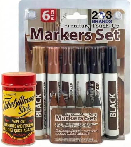 Kit para eliminar rayones y manchas en superficies de madera - Incluye el Original Almond Stick de Tibet y marcadores para retoque de muebles (203 - imagen 1