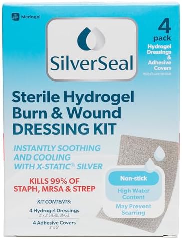 Kit de Vendajes Hidrogel SilverSeal con Plata X-Static - Aprobado por la FDA para Quemaduras, Cortes y Heridas - Hidratación, Alivio y Protección - 4 - imagen 1