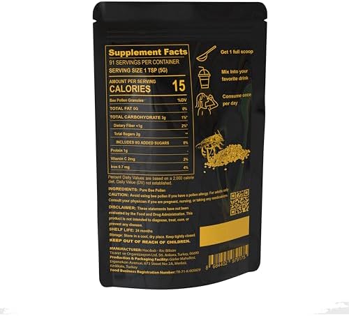 Granulados de Polen de Abeja Orgánico HACIBALI – 1 lb (454g) – Crudo y Natural – Certificado Orgánico EU y USDA – Halal, Kosher, GMP, ISO 22000 – - imagen 2