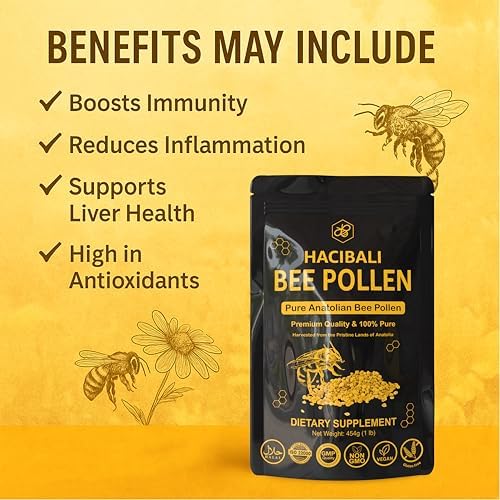 Granulados de Polen de Abeja Orgánico HACIBALI – 1 lb (454g) – Crudo y Natural – Certificado Orgánico EU y USDA – Halal, Kosher, GMP, ISO 22000 – - imagen 3