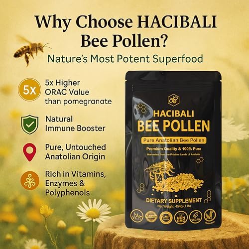 Granulados de Polen de Abeja Orgánico HACIBALI – 1 lb (454g) – Crudo y Natural – Certificado Orgánico EU y USDA – Halal, Kosher, GMP, ISO 22000 – - imagen 4