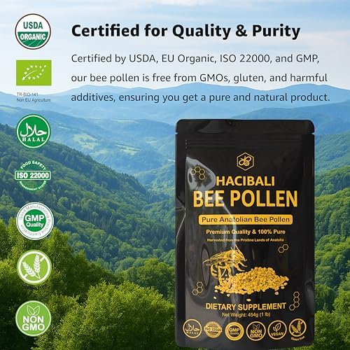 Granulados de Polen de Abeja Orgánico HACIBALI – 1 lb (454g) – Crudo y Natural – Certificado Orgánico EU y USDA – Halal, Kosher, GMP, ISO 22000 – - imagen 5