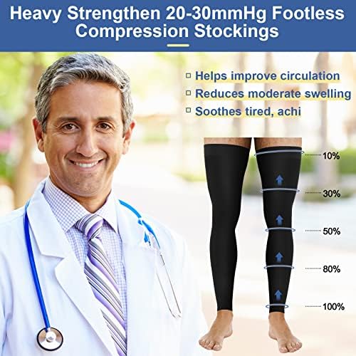 Medias de Compresión Zhanmai para Hombre, 2 Pares, Altura Muslo, Sin Pie, 20-30 mmHg, Con Banda de Silicón, XL, Para Correr y Edema, Color Negro - imagen 3