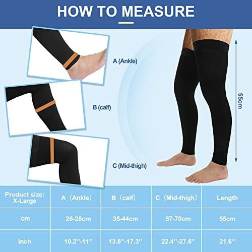 Medias de Compresión Zhanmai para Hombre, 2 Pares, Altura Muslo, Sin Pie, 20-30 mmHg, Con Banda de Silicón, XL, Para Correr y Edema, Color Negro - imagen 4