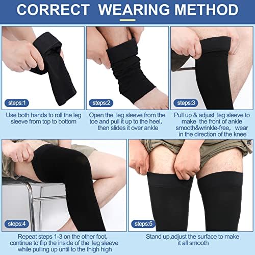 Medias de Compresión Zhanmai para Hombre, 2 Pares, Altura Muslo, Sin Pie, 20-30 mmHg, Con Banda de Silicón, XL, Para Correr y Edema, Color Negro - imagen 5