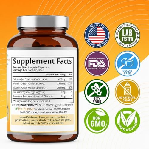 Suplemento de Vitamina D3 K2 Purity Labs 10000 IU (250mcg D3 + 200mcg K2 MK7) con Bioperine - 120 Cápsulas para Defensa Inmunológica y Salud Ósea, - imagen 3