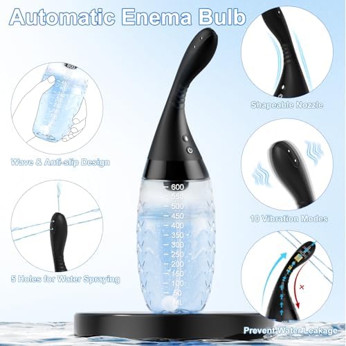Kit de Enema Automático con Bulbo Eléctrico de 20oz - 3 Velocidades y 10 Vibraciones para Limpieza Colónica, Limpiador Anal Antirretorno con Control - imagen 2