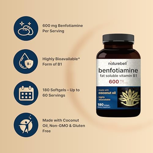 NatureBell Benfotiamina 600mg por Porción, 180 Softgels de Aceite de Coco | Vitamina B1 Liposoluble para Hombres y Mujeres, Convertida en Tiamina - imagen 3