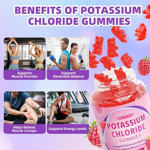 Gomitas de Potasio XIAAN para Hombres y Mujeres, Suplemento Vegano/Sin Azúcar/Sin Gluten para Calambres y Balance Electrolítico, Sabor Frambuesa, 60 - imagen 3