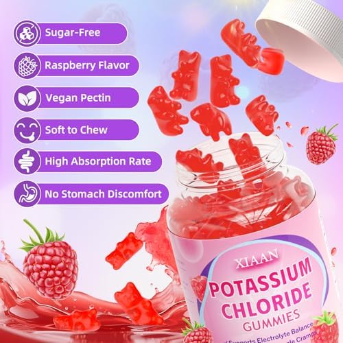 Gomitas de Potasio XIAAN para Hombres y Mujeres, Suplemento Vegano/Sin Azúcar/Sin Gluten para Calambres y Balance Electrolítico, Sabor Frambuesa, 60 - imagen 5