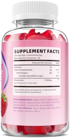Gomitas de Potasio XIAAN para Hombres y Mujeres, Suplemento Vegano/Sin Azúcar/Sin Gluten para Calambres y Balance Electrolítico, Sabor Frambuesa, 60 - imagen 8