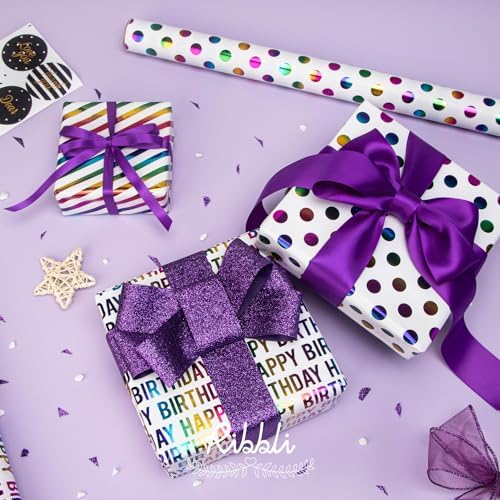 Papel de Regalo Ribbli para Cumpleaños 30 Pulgadas Iridiscente, 4 Rollos con Lunares, Rayas y Estrellas - 120 Pulgadas (10 Pies) por Rollo - imagen 2