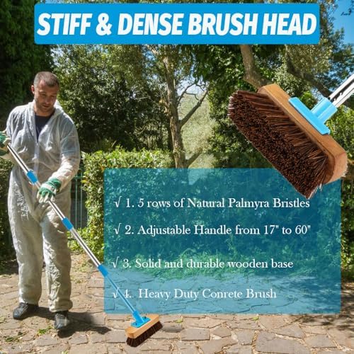 Cepillo de Piso YONILL de Uso Rudo con Mango Largo de 60 - Cepillo para Limpiar Superficies Rugosas, Concreto, Patio, Jardín y Banqueta con Cerdas - imagen 4