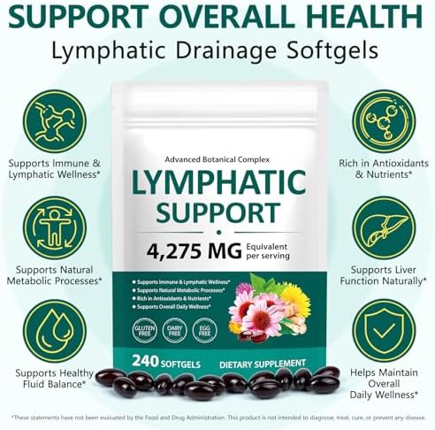 Suplementos para Drenaje Linfático, Apoyo Herbal al Sistema Linfático para Mujeres y Hombres con Diente de León, Bardana, Equinácea, Cúrcuma, - imagen 3