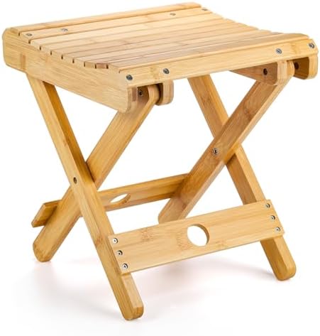Taburete Plegable de Bambú Lawei - Altura de 30 cm, Silla de Baño para Ducha, Ideal para Afeitar Piernas y Descanso de Pies, Pequeño y Portátil - imagen 1