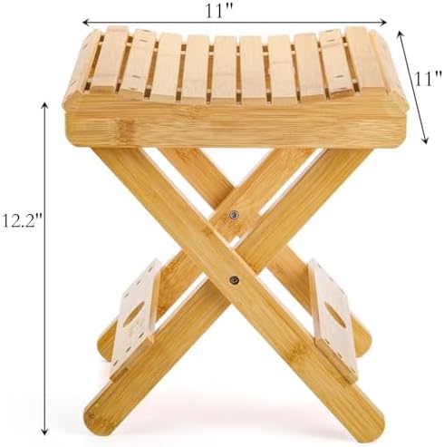 Taburete Plegable de Bambú Lawei - Altura de 30 cm, Silla de Baño para Ducha, Ideal para Afeitar Piernas y Descanso de Pies, Pequeño y Portátil - imagen 3
