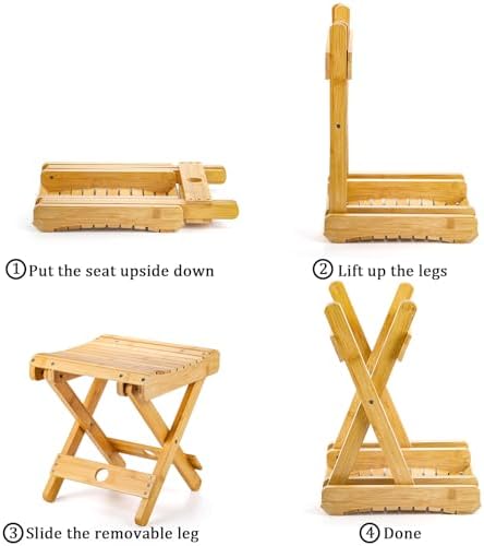 Taburete Plegable de Bambú Lawei - Altura de 30 cm, Silla de Baño para Ducha, Ideal para Afeitar Piernas y Descanso de Pies, Pequeño y Portátil - imagen 4