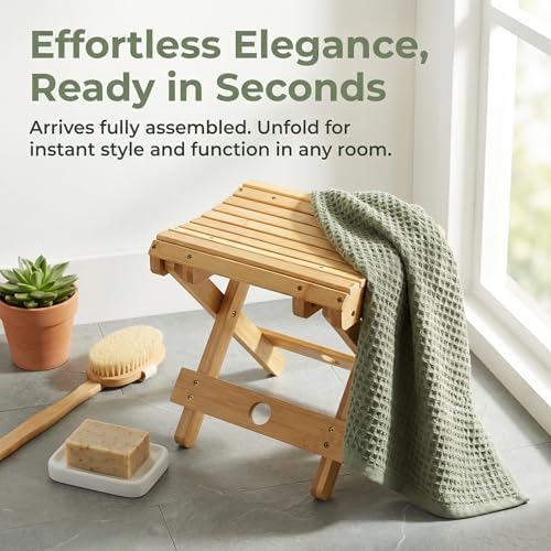 Taburete Plegable de Bambú Lawei - Altura de 30 cm, Silla de Baño para Ducha, Ideal para Afeitar Piernas y Descanso de Pies, Pequeño y Portátil - imagen 5