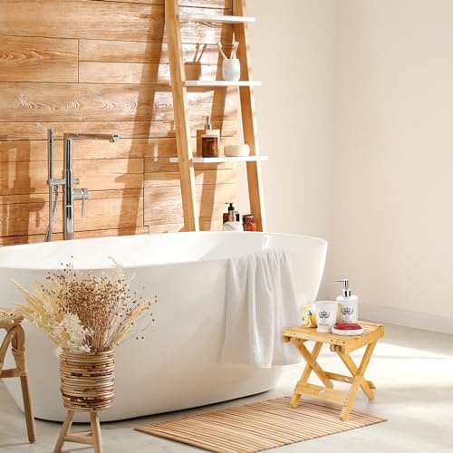 Taburete Plegable de Bambú Lawei - Altura de 30 cm, Silla de Baño para Ducha, Ideal para Afeitar Piernas y Descanso de Pies, Pequeño y Portátil - imagen 6