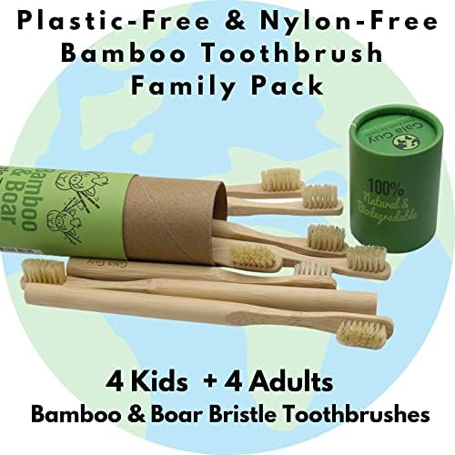 Paquete Familiar de Cepillos de Dientes de Bambú con Cerda Natural Gaia Guy (Sin Nylon - Solo Cerda de Jabalí) - Compostables y Biodegradables - 4 - imagen 2