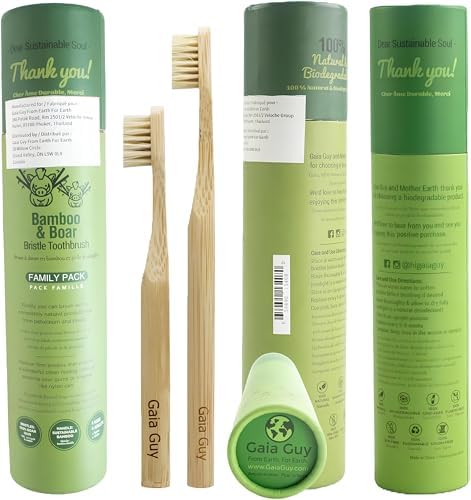 Paquete Familiar de Cepillos de Dientes de Bambú con Cerda Natural Gaia Guy (Sin Nylon - Solo Cerda de Jabalí) - Compostables y Biodegradables - 4 - imagen 6