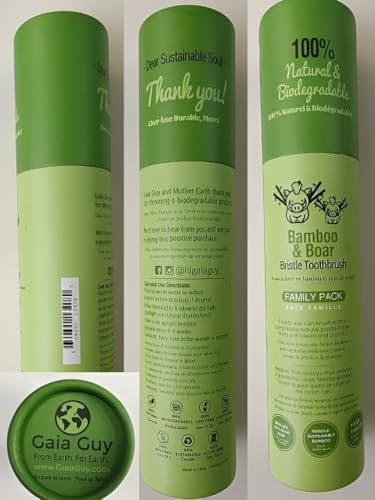 Paquete Familiar de Cepillos de Dientes de Bambú con Cerda Natural Gaia Guy (Sin Nylon - Solo Cerda de Jabalí) - Compostables y Biodegradables - 4 - imagen 8