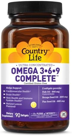 Suplemento Completo Omega 3-6-9 Country Life - 1,534mg Ácidos Grasos Omega - Apoya Salud Cardiovascular, Cerebral, Piel e Inmunidad - 90 Cápsulas - imagen 1