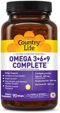 Suplemento Completo Omega 3-6-9 Country Life - 1,534mg Ácidos Grasos Omega - Apoya Salud Cardiovascular, Cerebral, Piel e Inmunidad - 90 Cápsulas - imagen 1