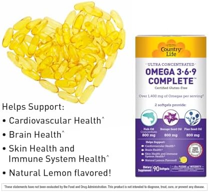 Suplemento Completo Omega 3-6-9 Country Life - 1,534mg Ácidos Grasos Omega - Apoya Salud Cardiovascular, Cerebral, Piel e Inmunidad - 90 Cápsulas - imagen 3