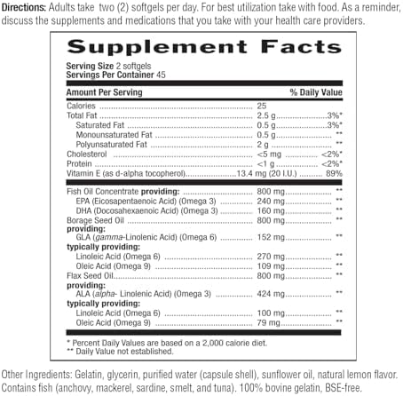 Suplemento Completo Omega 3-6-9 Country Life - 1,534mg Ácidos Grasos Omega - Apoya Salud Cardiovascular, Cerebral, Piel e Inmunidad - 90 Cápsulas - imagen 5