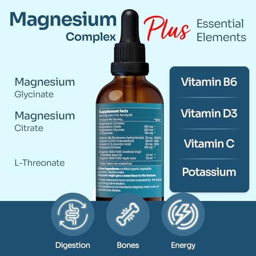 Complejo de Magnesio Plus 2 oz - Gotas Líquidas de Citrato, Glicinato y L-treonato de Magnesio con Vitaminas B6, D y C - Alta Potencia y 100% - imagen 3