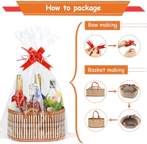 Juego de 3 Cestas de Regalo Vacías, Cesta Grande de Bambú Tejido con Asas, Resistentes para Graduaciones y Cumpleaños - Incluye 3 Bolsas de Celofán y - imagen 4