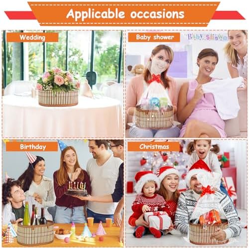 Juego de 3 Cestas de Regalo Vacías, Cesta Grande de Bambú Tejido con Asas, Resistentes para Graduaciones y Cumpleaños - Incluye 3 Bolsas de Celofán y - imagen 6